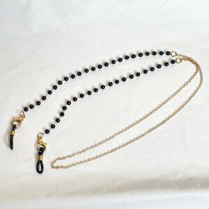 Eyeglass Holder Chain Black Beaded & Gold